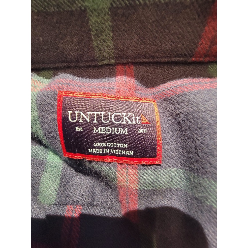 UNTUCKit Shirt- Flannel -Men's - Medium Navy Blue Button Down Plaid Slim - Picture 2 of 11